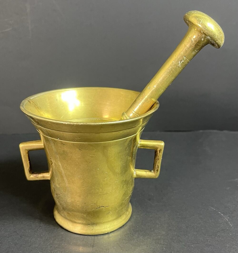 Vintage Heavy Solid Brass Mortar & Pestle Pharmaceutical Apothecary Approx 4.25"